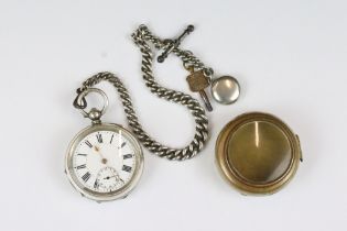 An antique silver cased pocket watch together with a fully hallmarked sterling silver albert chain