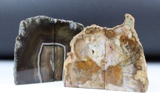 Two pairs of polished agate geode specimen book ends. One pair measures 16.5cm tall, the other 17cm.