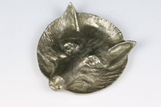 A vintage white metal pin dish in the form of a fox head.