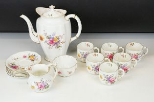 Royal Crown Derby 'Posies' pattern floral coffee set to include coffee pot & cover, 6 coffee