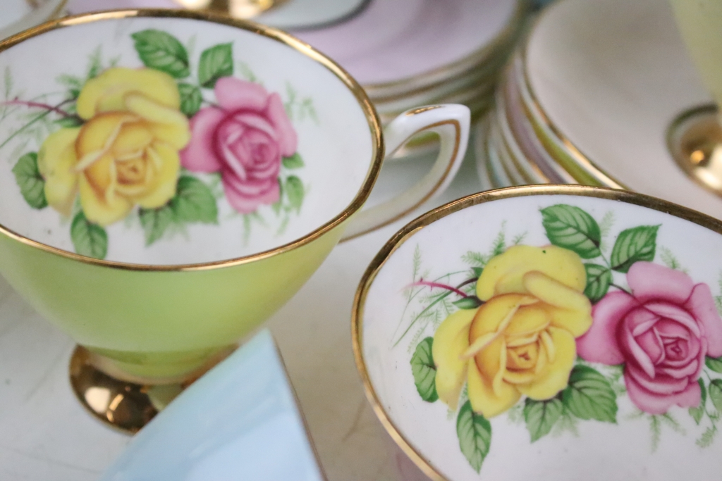 Set of six Cavour Ware trios, each with printed roses to the inside of the cups and gilt rims. All - Image 4 of 5