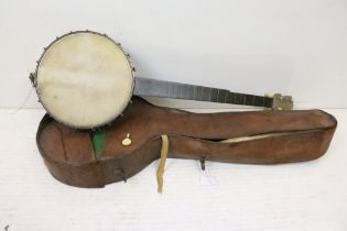 R.J. Ward & Sons banjo, with engraved decorative metal plate to headstock inscribed ' made