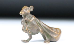 An ornamental Solid bronze lucky fortune rat with bag.