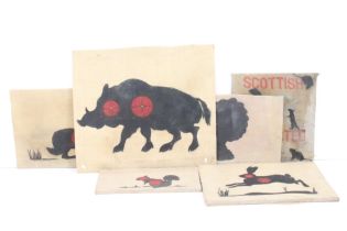 Six canvas-over-board shooting targets to include a Warthog, 2 x Hares, Squirrel, Turkey &