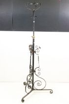 Victorian Scrolling Wrought Iron Telescopic Standard Oil Lamp Stand, 63cm wide x 153cm high