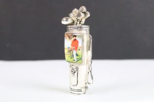 Silver Plated Golf style Vesta Case with pictorial enamel image
