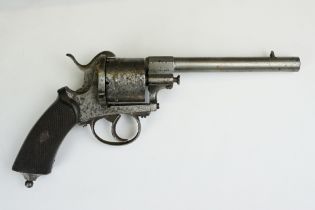 An antique 19th century six shot pinfire revolver, no visible makers marks.