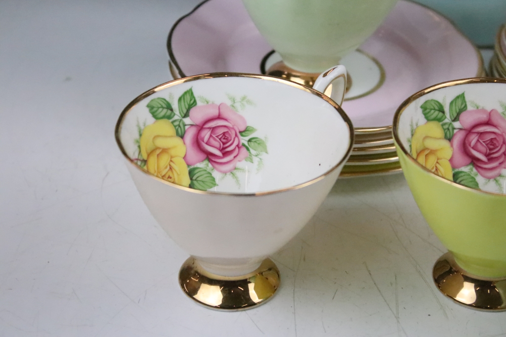 Set of six Cavour Ware trios, each with printed roses to the inside of the cups and gilt rims. All - Image 2 of 5