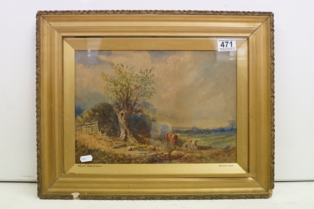 David Cox (1753 - 1859), Near Wrotham, watercolour, gilt framed, signed lower left and dated 1852,