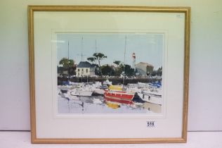 John Yardley (b.1933), The Red Yacht, La Rochelle, watercolour, signed in pencil lower left, label