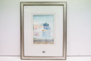 Colin Kent, abstract view of coastal houses, watercolour and gouache, signed lower left, 28 x 20.