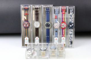 A collection of ten cased Swatch watches to include 1996 Atlanta Olympics Chronograph, Irony and
