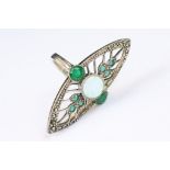Silver Dress Ring in the Art Nouveau style with central Opal panel