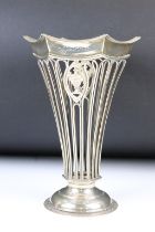 A fully hallmarked sterling silver vase, assay marked for London, maker marked for Harrison Brothers
