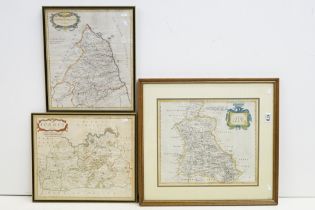 Three maps by Robert Morden, comprising: Darbyshire map, hand coloured engraving, 36.5 x 42cm,