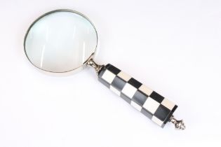 Large Hand Held Magnifying Glass with checkaboard handle