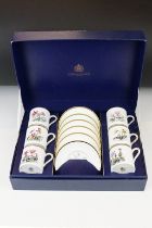 Boxed Royal Worcester set of six coffee cans & saucers with floral printed decoration