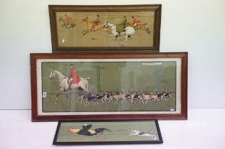 After Cecil Aldin, horse and hounds, colour print, 42.5 x 108cm, in the manner of Cecil Aldin,