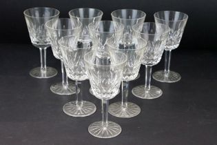 Set of 10 Waterford Crystal 'Lismore' pattern wine glasses, approx 15cm high