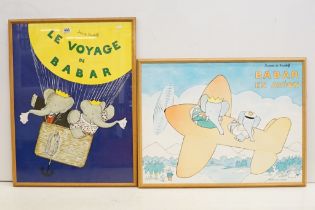 Le Voyage de Babar, Jean de Brunhoff poster depicting Babar and Celeste in a hot balloon, printed in