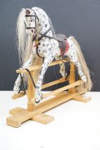 Victorian style miniature painted wooden rocking horse, with hair mane & tail, leather saddle &