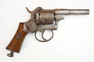 An antique 19th century six shot pinfire revolver, no visible makers marks.