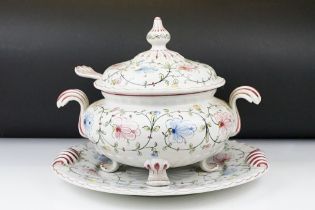 Portuguese Anfora Agueda ceramic soup tureen & cover with hand painted floral decoration, raised