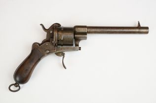 An antique 19th century German Sme Lefaucheux six shot pinfire revolver, wooden grip, No.19986.