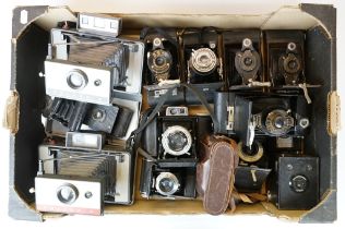 Collection of folding bellow film cameras to include many antique models from the early 20th century