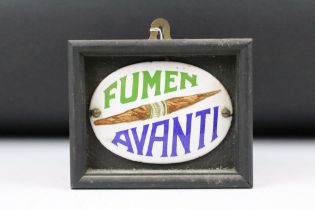 Early 20th Century ' Fumen Avanti ' cigar enamelled advertising sign / plaque if oval form set