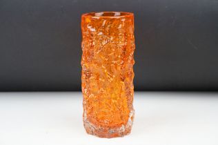 Whitefriars Textured Bark Vase in Tangerine, model no. 9690, from Geoffrey Baxter's textured glass