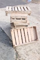 Ten Wooden Apple / Fruit Crates, some stamped to sides, all measure 77cm long x 46cm deep x 16cm