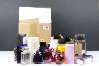 A collection of perfume and scent dummy display bottles to include Yves Saint Laurent, Prada, Jean