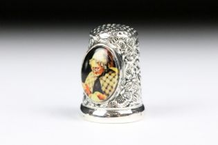 Silver and Enamel Thimble with embossed decoration