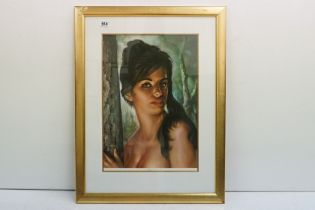 J H Lynch, framed 1960's Portrait Print of a Young Woman titled ' Tina ', 59cm x 45cm