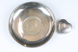 A fully hallmarked sterling silver pin dish set with Churchill crown together with a 925 silver pill