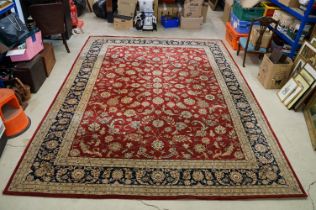 Chinese ' Nourison ' Silk and Wool Hand-tufted Rug with floral pattern on a burgundy ground within a