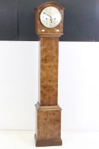 Early 20th century Walnut Chiming Grandmother Clock, the domed hood with a silvered circular dial