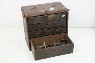 Late 19th / Early 20th century Oak Engineers Cabinet of two short and three long drawers, each