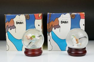 Two boxed Coalport Characters ' The Snowman ' snow globes to include ' The Adventure Begins '