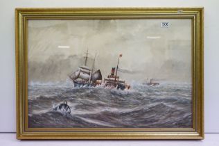 M.S. Adams, nautical scene, watercolour, signed lower right and dated 190?, 49 x 74.5cm, gilt framed