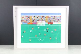 Gordon Barker (b.1960), football match, acrylic, signed lower right, 29 x 39cm, framed and glazed