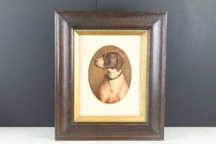 Oak Framed Oil Painting of an English Pointer Dog, 22 x 16cm