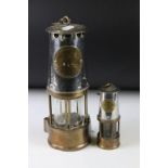 Two Eccles ' Protector Lamp ' miners lamps, tallest approx 23.5cm (excluding hook & fitting)