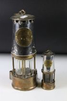 Two Eccles ' Protector Lamp ' miners lamps, tallest approx 23.5cm (excluding hook & fitting)