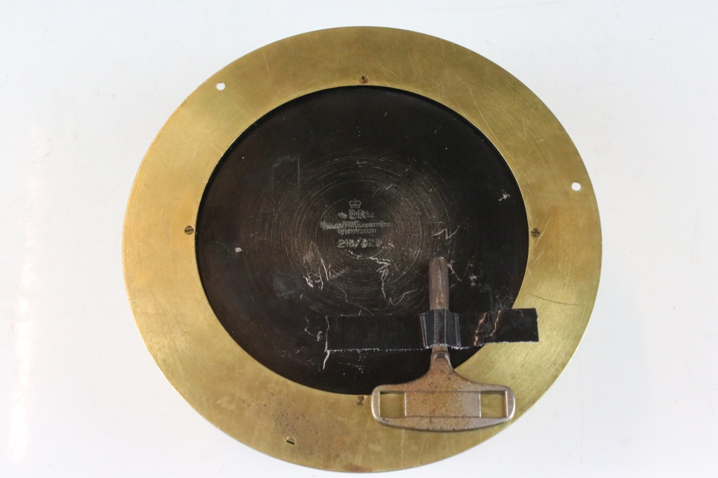 Mid 20th century brass cased ships clock, the cream dial with Roman numerals and poke-style hands, - Image 2 of 5