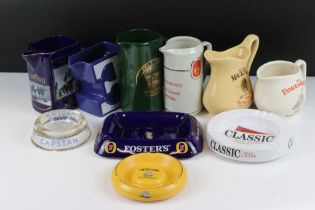 Advertising - Six water jugs and four ashtrays, featuring The Famous Grouse Scotch Whisky, Martell