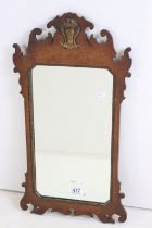 George III style Mahogany and Parcel Gilt Fretwork Wall Mirror, 37cm x 68cm