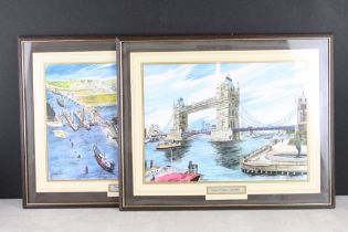 Bernard Lee, a pair of London scenes, Tower Bridge: London, Queen Elizabeth II Dock, colour