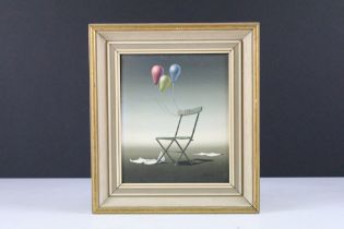 Norman Black (1920-1999) - oil on board painting depicting a folding chair and coloured balloons